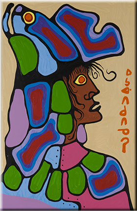 Norval Morrisseau, Indian Woman in Ceremonial Headdress, no date, acrylic on canvas, Collection of the Art Gallery of Algoma; Gift of the Ontario Heritage Foundation