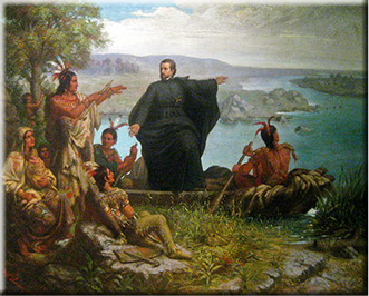 Père Marquette and the Indians,  Wilhelm Lamprecht (German 1838-1906) https://en.wikipedia.org/wiki/File:Pere_Marquette.JPG