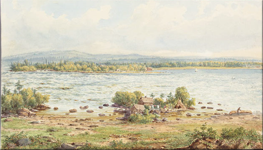 Sault Ste Marie from the canal on the American side c 1860 John Herbert Caddy, Peter Winkworth Collection of Canadiana, 2002 Acquisition, National Library and Archives, C-150747