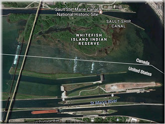 Satellite image of Sault Ste Marie rapids today.  Imagery 2017 Google Map data 2017 Google