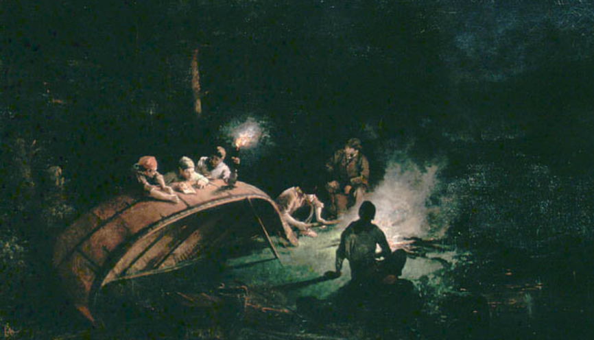 Canoe Party around a Campfire, 1870, Frances Hopkins  Library and Archives Canada, accession no. 00004 1989-401 x DAP
