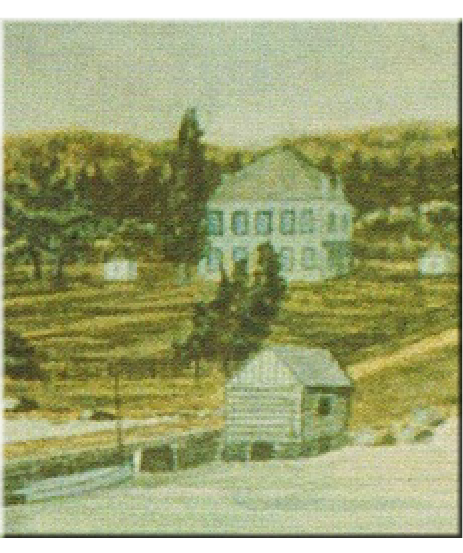 Detail of William Armstrong painting showing the Old Stone House.  Image courtesy of the City of Sault Ste. Marie
